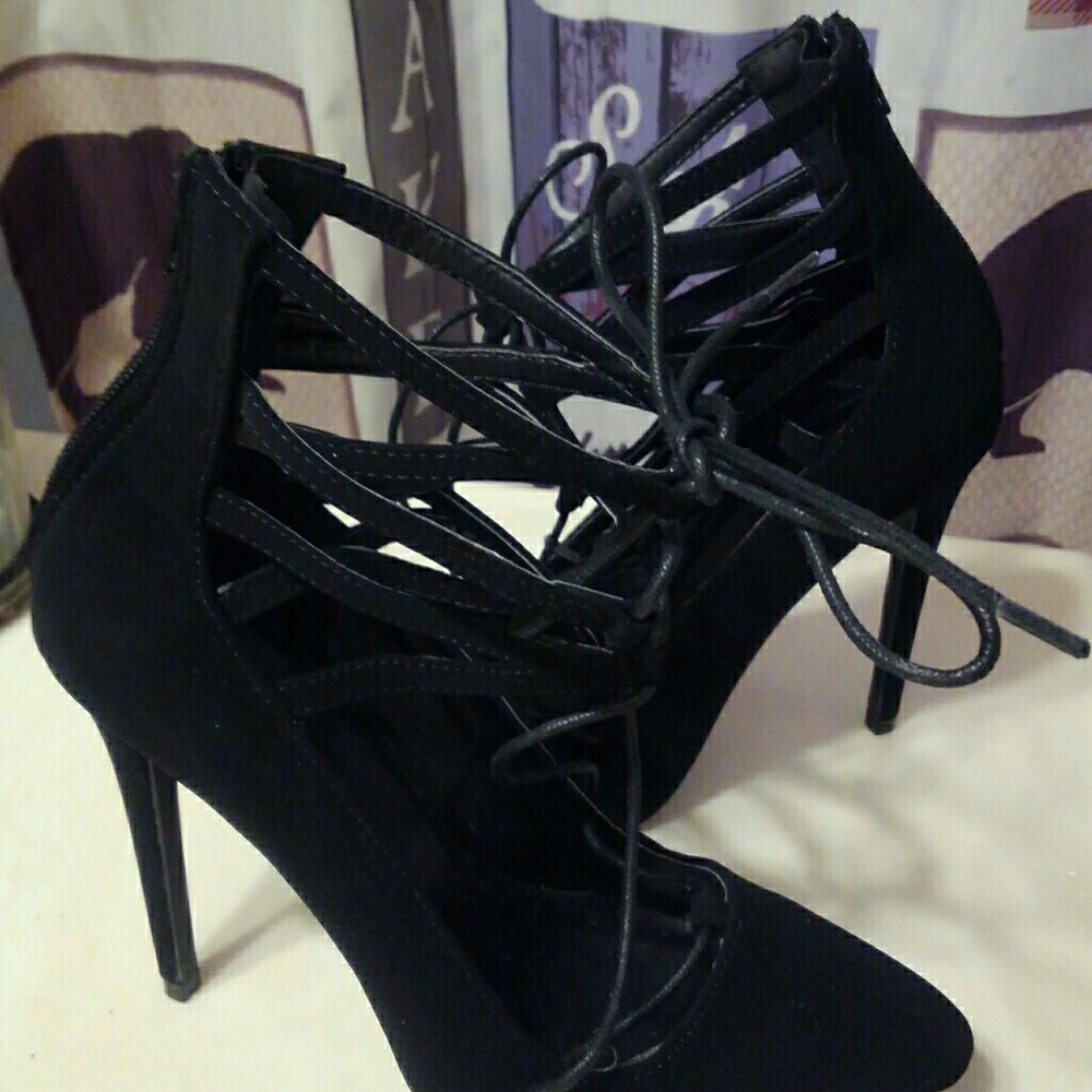 Black suede heels